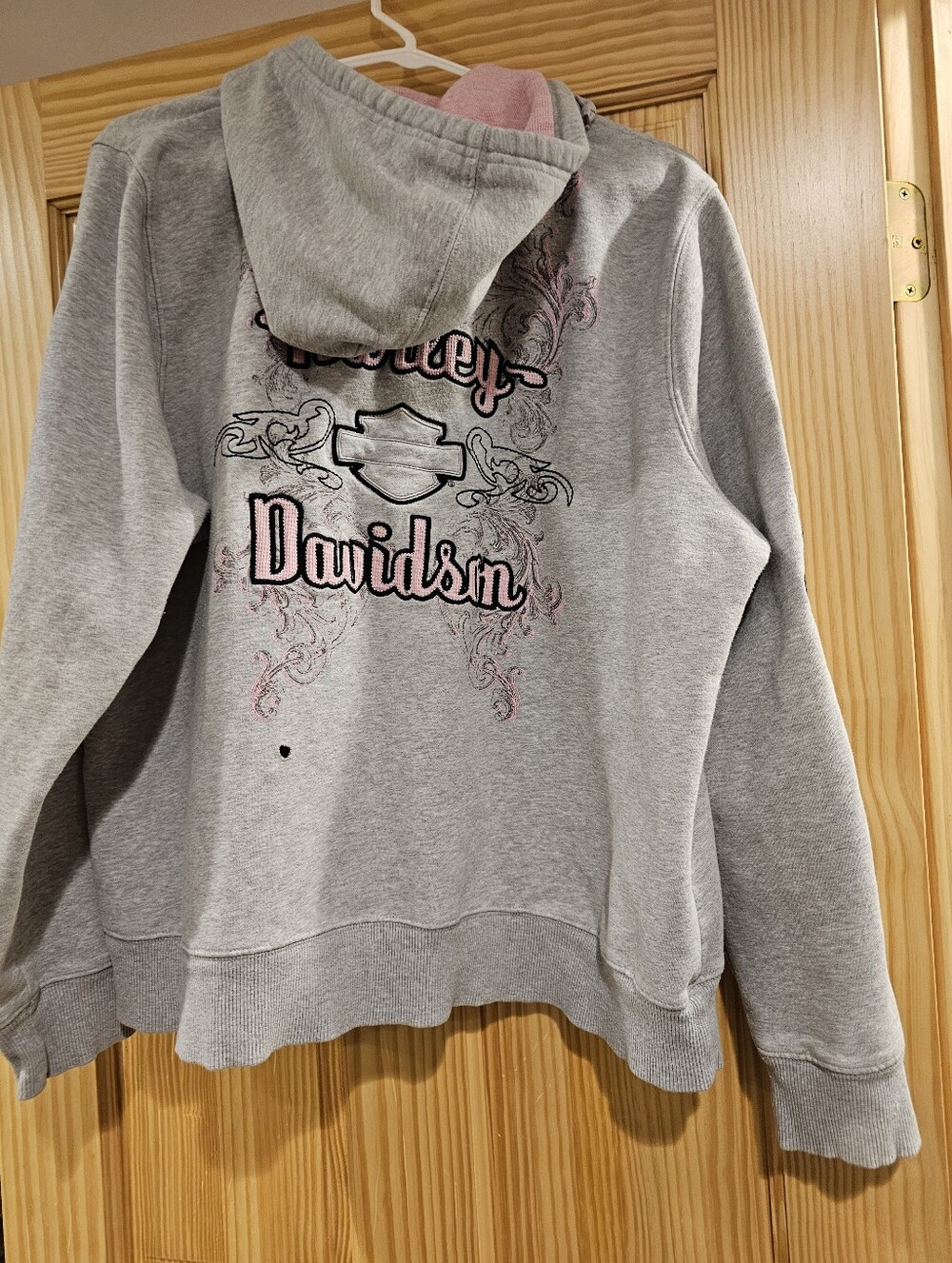 Harley-Davidson 2X 2W Hoodie Zip Up Grey Pink Plus Womens Motorcyles *Hole* - Picture 10 of 16
